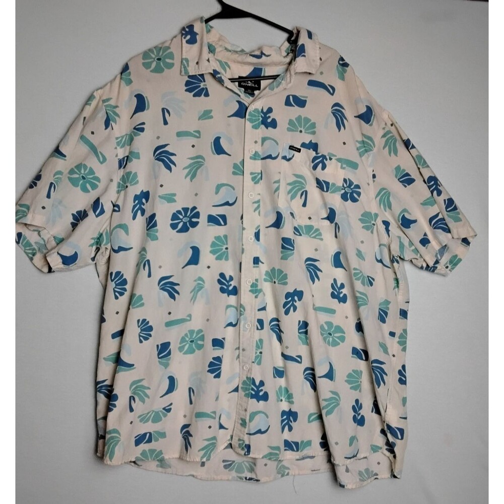O'Neill Yellow Mint Teal Blue Floral Short Sleeve Button Down Men XXL 3XL Beach
